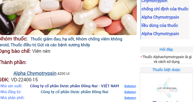 Thu hồi lô thuốc kháng viêm Alphachymotrypsin 4200 
