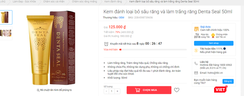 Sản phẩm kem đánh răng Prophylactic Denta Seal được bày bán trên các trang thương mại điện tử do Công ty TNHH Soji nhập khẩu. Sản phẩm kem đánh răng Prophylactic Denta Seal được bày bán trên các trang thương mại điện tử do Công ty TNHH Soji nhập khẩu.