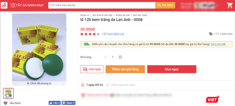 Kem tẩy trắng da Lan Anh không đáp ứng quy định của Bộ Y tế, vì vậy bị đình chỉ lưu hành trên toàn quốc. Kem tẩy trắng da Lan Anh không đáp ứng quy định của Bộ Y tế, vì vậy bị đình chỉ lưu hành trên toàn quốc.