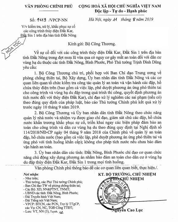 Công văn chỉ đạo khẩn từ Văn phòng Chính phủ