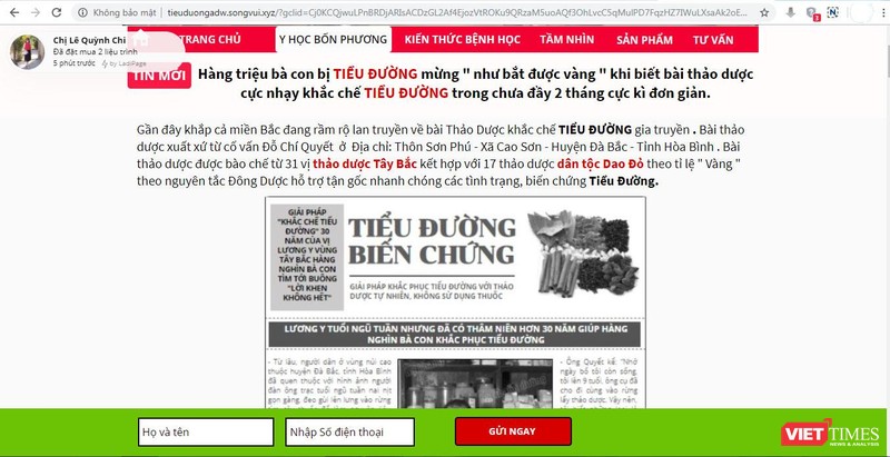 Một trong 4 trang web vi phạm quảng cáo bị Cục An toàn thực phẩm "tuýt còi".