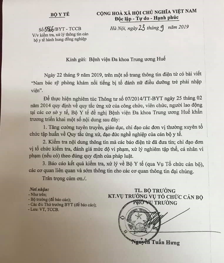 Công văn của Bộ Y tế yêu cầu xử lý nghiêm vụ việc Công văn của Bộ Y tế yêu cầu xử lý nghiêm vụ việc