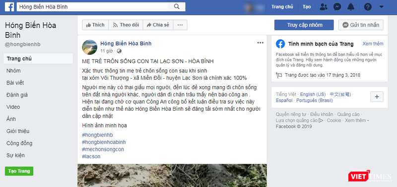 Ảnh chụp màn hình trang facebook đăng thông tin sai sự thật
