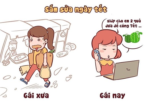 Bộ tranh "Gái xưa và Gái nay" khiến dân mạng thích mê