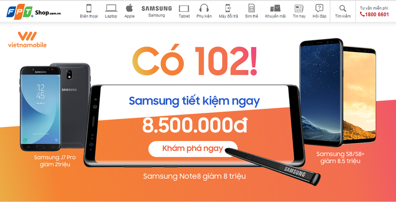 Vietnamobile “bắt tay” FPT ra mắt gói cước dữ liệu khủng với điện thoại Samsung ảnh 1 Ảnh chụp màn hình FPT Shop.