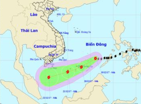 Đường đi của cơn bão số 15. Ảnh: TTKTTVTW