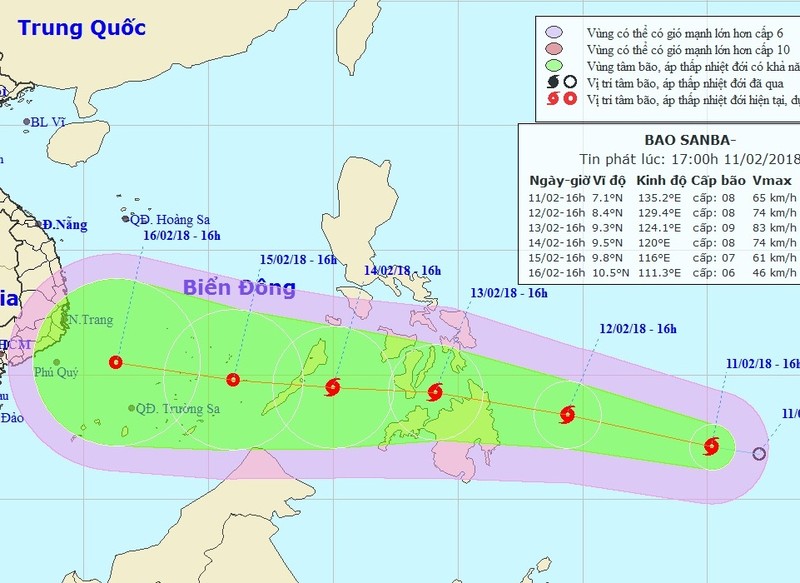 Bão giật cấp 12 đang tiến nhanh vào Biển Đông. Ảnh: Trung tâm dự báo khí tượng thủy văn Trung ương.