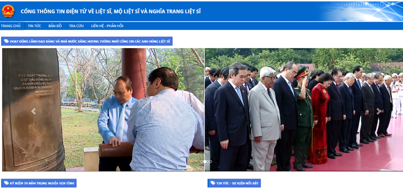 Ảnh chụp màn hình Cổng TTĐT tại tên miền “thongtinlietsi.gov.vn” vừa được Bộ TT&TT chuyển giao sang Bộ LĐ-TB&XH.