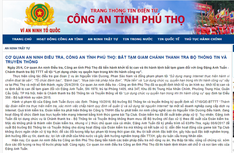 Công an tỉnh Phú Thọ thông tin về vụ việc.