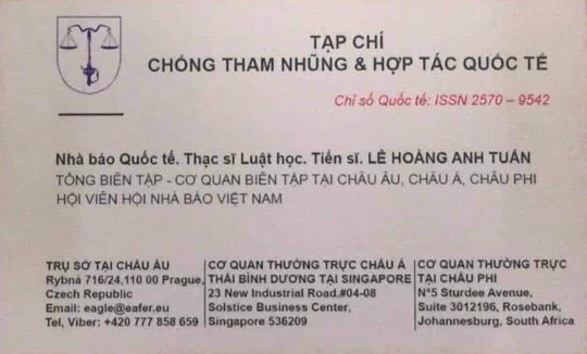 Tấm Namecard được cho là của Lê Hoàng Anh Tuấn. Tấm Namecard được cho là của Lê Hoàng Anh Tuấn.