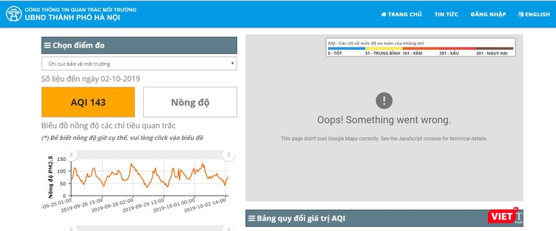 Ảnh chụp màn hình của website moitruongthudo.vn lúc 19h ngày 2/10. Ảnh chụp màn hình của website moitruongthudo.vn lúc 19h ngày 2/10.