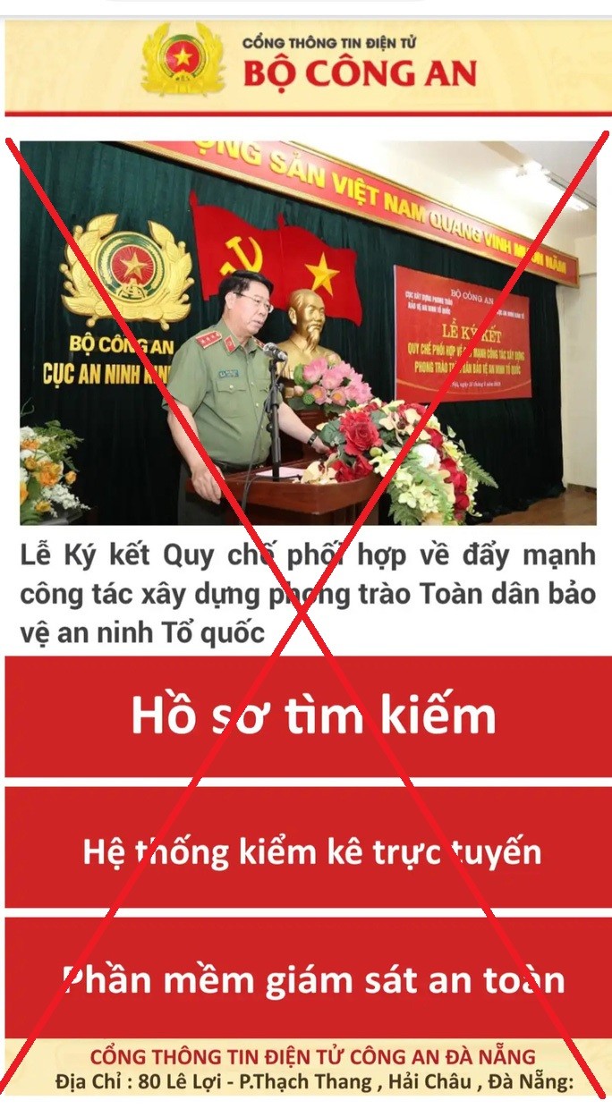 Website giả mạo Cổng thông tin điện tử của Bộ Công an