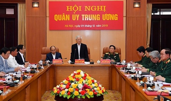 Tổng Bí thư, Chủ tịch nước Nguyễn Phú Trọng, Bí thư Quân ủy Trung ương phát biểu tại Hội nghị.