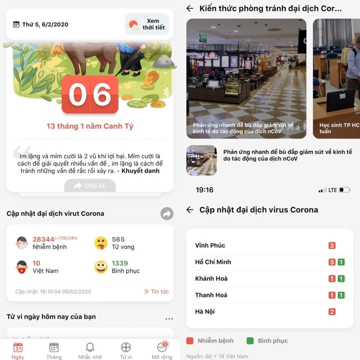 Ứng dụng lịch Như Ý giúp người dùng cập nhật tình hình dịch bệnh do virus Corona. Ứng dụng lịch Như Ý giúp người dùng cập nhật tình hình dịch bệnh do virus Corona.