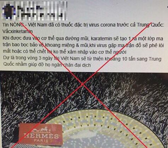 Nội dung sai sự thật được đăng tải trên Facebook. Ảnh: CA TP.HN Nội dung sai sự thật được đăng tải trên Facebook