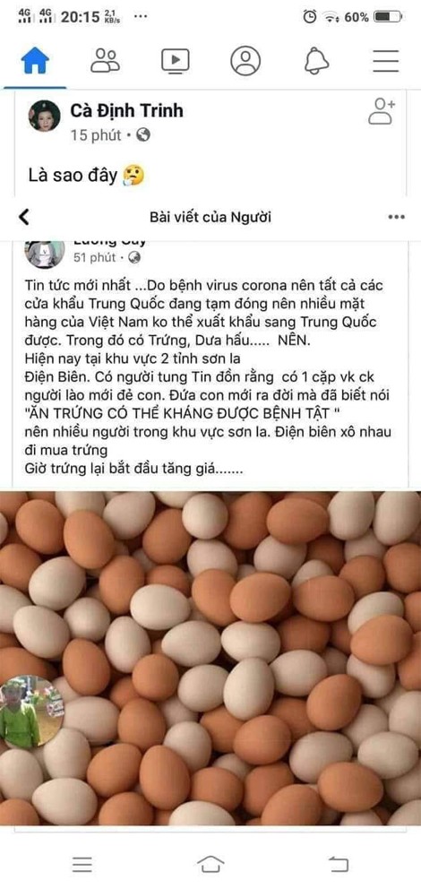 Nội dung tin nhảm được Lường Thị Lả đăng tải trên Facebook. Ảnh chụp màn hình: CA tỉnh Điện Biên.