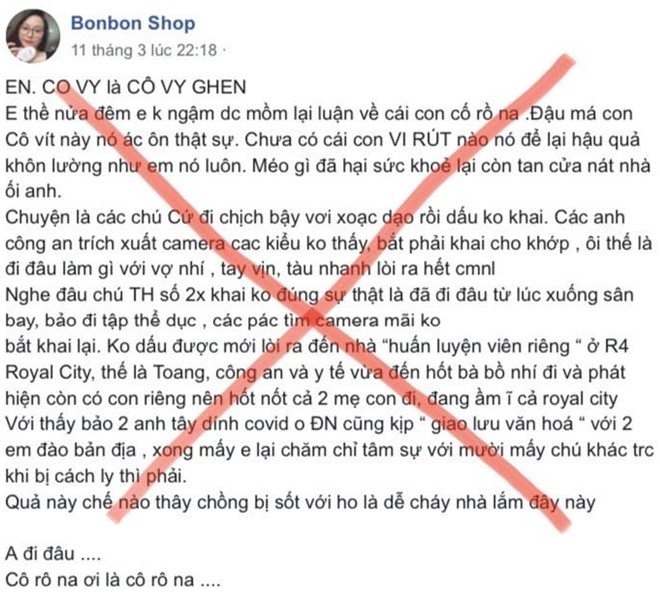 Một trong những nội dung thất thiệt được cho là có liên quan đến ca bệnh COVID-19 thứ 21. Ảnh: CA TP. HN Một trong những nội dung thất thiệt được cho là có liên quan đến ca bệnh COVID-19 thứ 21. Ảnh: CA TP. HN
