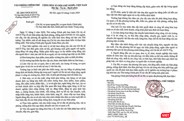 Các văn bản của Văn phòng Chính phủ đều có nội dung nhất quán về việc Thủ tướng yêu cầu người dân ở nhà, chỉ ra đường khi thật sự cần thiết. Các văn bản của Văn phòng Chính phủ đều có nội dung nhất quán về việc Thủ tướng yêu cầu người dân ở nhà, chỉ ra đường khi thật sự cần thiết.