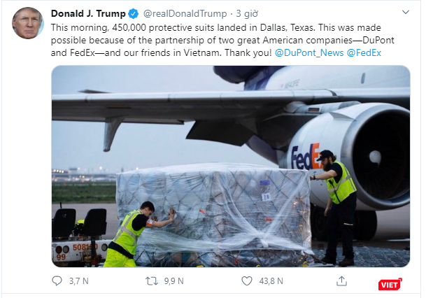 Dòng trạng thái trên trang twitter cá nhân vừa được Tổng thống Trump cập nhật sáng nay. Ảnh chụp màn hình.