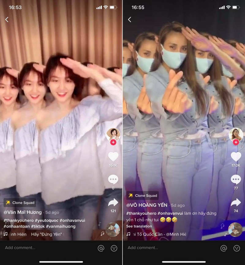 Dẫn đầu chiến dịch, Võ Hoàng Yến và Văn Mai Hương cùng lan tỏa thông điệp hãy ở nhà trong mùa dịch để thể hiện lòng yêu Tổ quốc, bày tỏ sự tri ân dành cho các bác sĩ.