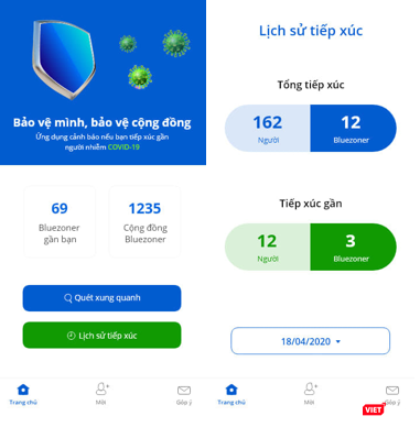 Giao diện ứng dụng Bluezone. Ảnh: NTQ. Giao diện ứng dụng Bluezone. Ảnh: NTQ.