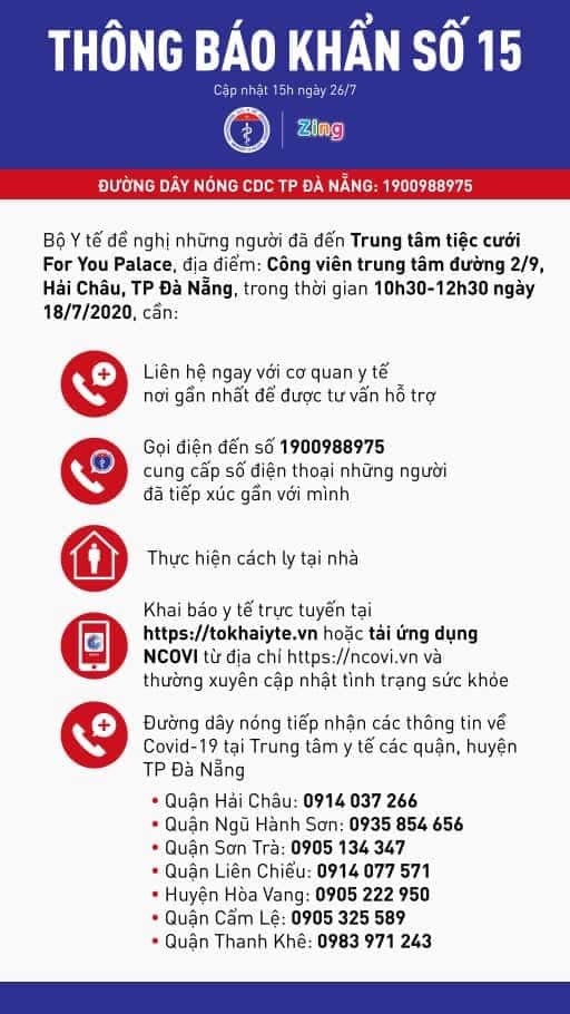 Thông báo khẩn số 15 của Bộ Y tế vừa phát đi chiều nay.