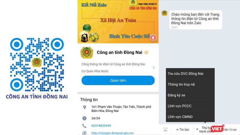 Công an tỉnh Đồng Nai thiết lập 182 tài khoản Zalo bao gồm Công an tỉnh, Công an các huyện, xã nhận tin tố giác tội phạm, phản ánh của người dân.