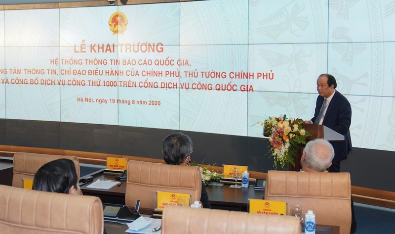 Bộ trưởng, Chủ nhiệm VPCP Mai Tiến Dũng phát biểu tại lễ khai trương.