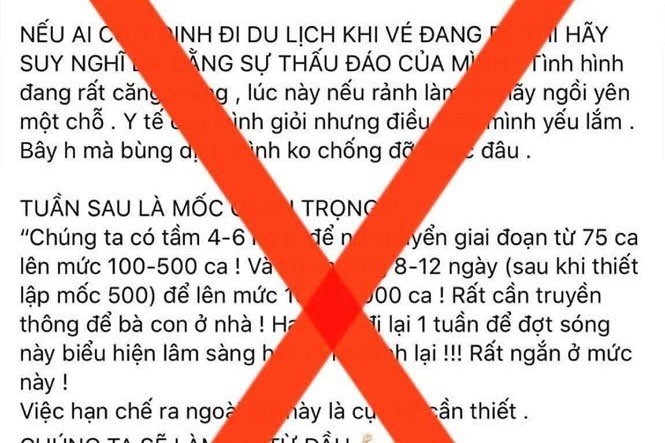 Nội dung thông tin giả mạo phát ngôn của Phó Thủ tướng Vũ Đức Đam về tình hình dịch COVID-19 (Ảnh: Bộ Y tế)