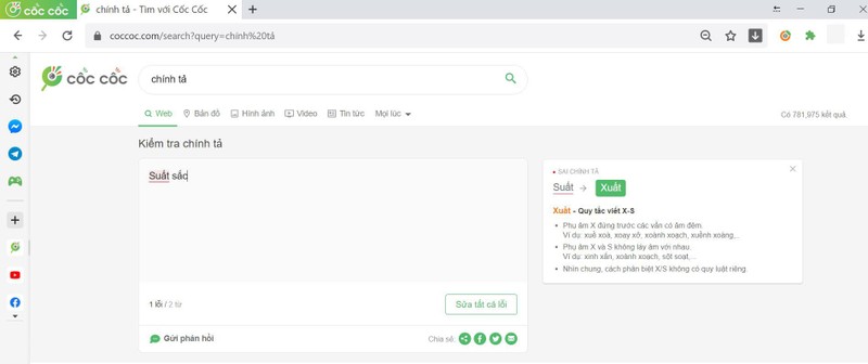 Tính năng “kiểm tra chính tả” của Cốc Cốc. Tính năng “kiểm tra chính tả” của Cốc Cốc.