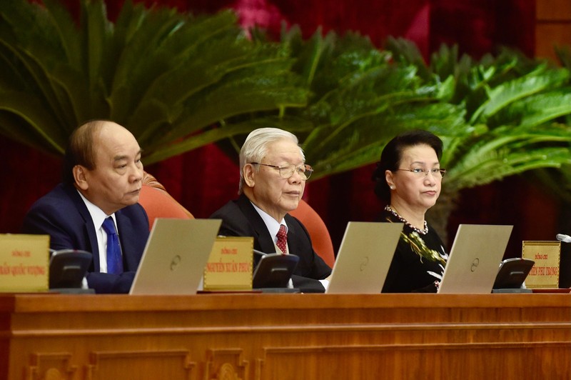 Tổng Bí thư, Chủ tịch nước Nguyễn Phú Trọng, Thủ tướng Chính phủ Nguyễn Xuân Phúc, Chủ tịch Quốc hội Nguyễn Thị Kim Ngân dự Hội nghị. Ảnh: TTXVN. Tổng Bí thư, Chủ tịch nước Nguyễn Phú Trọng, Thủ tướng Chính phủ Nguyễn Xuân Phúc, Chủ tịch Quốc hội Nguyễn Thị Kim Ngân dự Hội nghị. Ảnh: TTXVN.