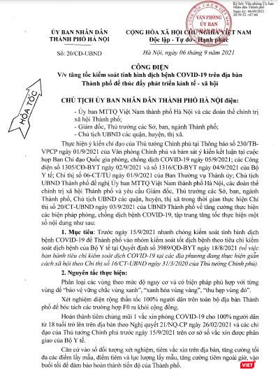 Công điện hoả tốc về việc tăng tốc kiểm soát tình hình dịch bệnh COVID-19 trên địa bàn TP. do Chủ tịch Chu Ngọc Anh ký. Công điện hoả tốc về việc tăng tốc kiểm soát tình hình dịch bệnh COVID-19 trên địa bàn TP. do Chủ tịch Chu Ngọc Anh ký.
