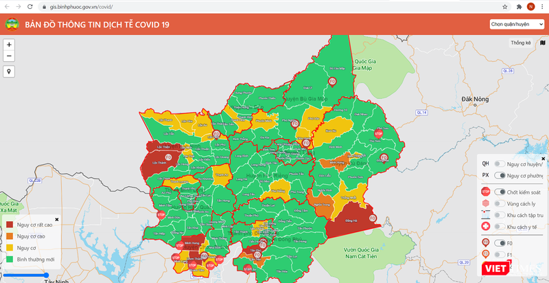 Bản đồ thông tin dịch tễ COVID-19 của tỉnh Bình Phước. Bản đồ thông tin dịch tễ COVID-19 của tỉnh Bình Phước.