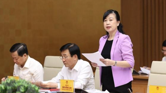 Quyền Bộ trưởng Bộ Y tế Đào Hồng Lan báo cáo tình hình tại phiên họp - Ảnh: VGP.