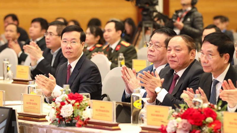 Hội thảo “80 năm Đề cương về Văn hóa Việt Nam (1943-2023) - Khởi nguồn và động lực phát triển” thu hút sự tham gia đông đảo của lãnh đạo các cấp, các ngành. Ảnh: Thanh Tùng - TTXVN.