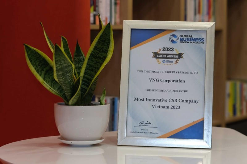 Chứng nhận Giải thưởng &quot;Most innovative CSR company Vietnam 2023&quot; mà VNG vừa nhận được.