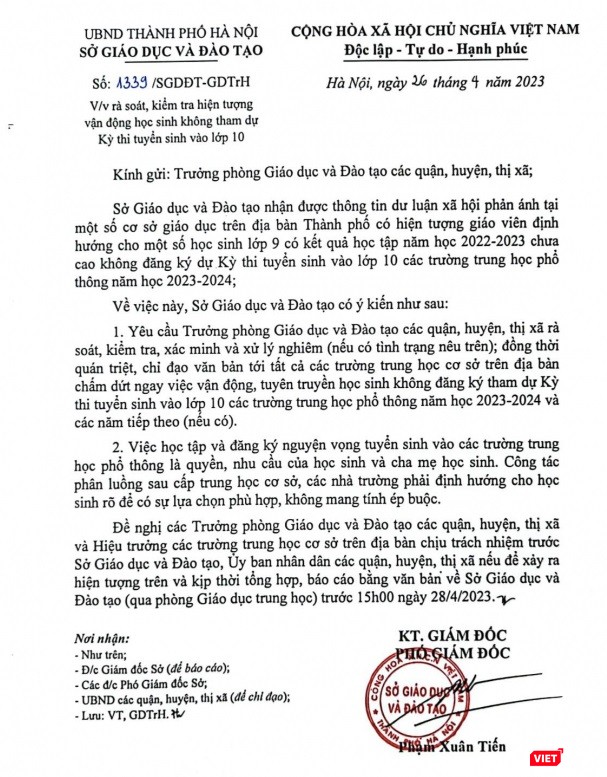 Sở GD&ĐT Hà Nội khẳng định sẽ nghiêm khắc xử lý các trường để xảy ra vi phạm, làm ảnh hưởng đến quyền lợi học tập và dự thi của học sinh trong đăng ký vào lớp 10. Sở GD&ĐT Hà Nội khẳng định sẽ nghiêm khắc xử lý các trường để xảy ra vi phạm, làm ảnh hưởng đến quyền lợi học tập và dự thi của học sinh trong đăng ký vào lớp 10.