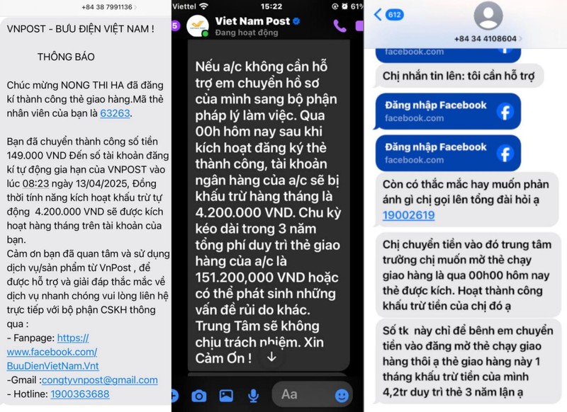 Một số tin nhắn giả mạo Bưu điện Việt Nam được các đối tượng lừa đảo dùng để dẫn dụ khách hàng chuyển tiền Canh bao lua dao 2.jpg