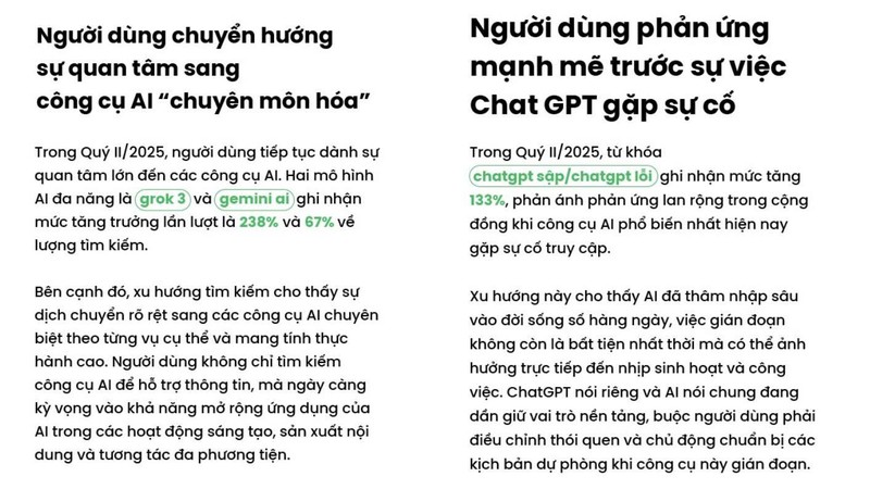 Người dùng Việt dần chuyển từ các công cụ AI đa năng sang các công cụ AI chuyên môn hóa. Ảnh chụp từ Báo cáo của Cốc Cốc CC 1.jpg