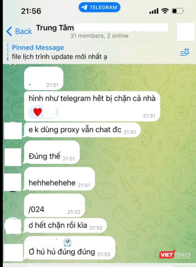 Nhóm chat trên Telegram của phòng chị Mai Anh thông báo tin nhắn mới khiến nhiều người bất ngờ, bàn tán. telegram 1.jpg