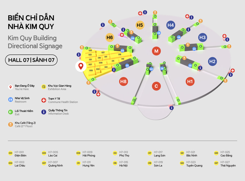 Chỉ dẫn tại sảnh 7 Nhà Kim Quy. Chỉ dẫn tại sảnh 7 Nhà Kim Quy.