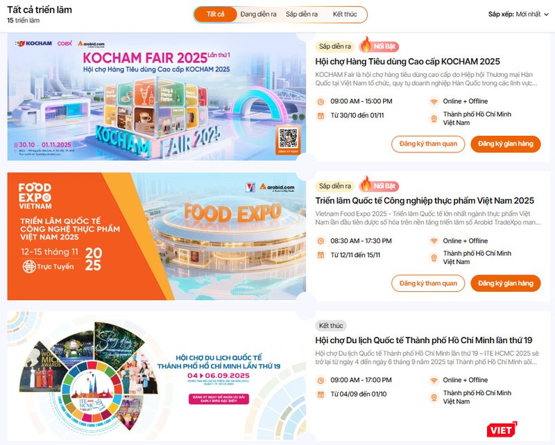 Triển lãm Arobid TradeXpo mang lại cơ hội kết nối với nhà mua hàng quốc tế và nâng cao hình ảnh thương hiệu toàn cầu, hoạt động suốt 365 ngày trên nền tảng Arobid.com. Triển lãm Arobid TradeXpo mang lại cơ hội kết nối với nhà mua hàng quốc tế và nâng cao hình ảnh thương hiệu toàn cầu, hoạt động suốt 365 ngày trên nền tảng Arobid.com.