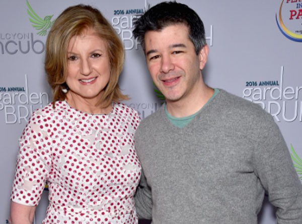 Arianna Huffington và cựu CEO Travis Kalanick của Uber. Gần đây, Uber đã từ bỏ nền văn hóa "luôn luôn làm việc"