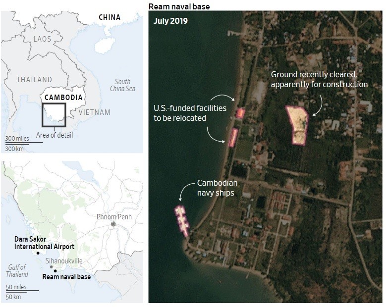 Ảnh chụp vệ tinh cho thấy các hoạt động chuẩn bị đang diễn ra tại căn cứ Ream (Ảnh: WSJ) Ảnh chụp vệ tinh cho thấy các hoạt động chuẩn bị đang diễn ra tại căn cứ Ream (Ảnh: WSJ)
