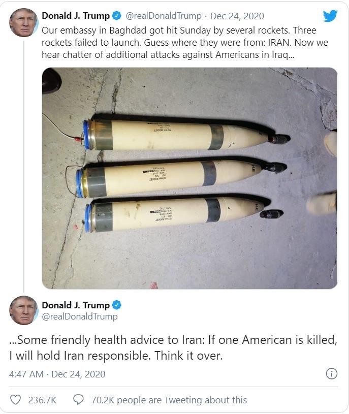 Đoạn tweet cảnh báo của Tổng thống Trump (Ảnh: Twitter) Đoạn tweet cảnh báo của Tổng thống Trump (Ảnh: Twitter)