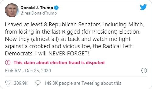 Ông Trump chỉ trích Mitch McConnell trên Twitter (Ảnh: Twitter) Ông Trump chỉ trích Mitch McConnell trên Twitter (Ảnh: Twitter)