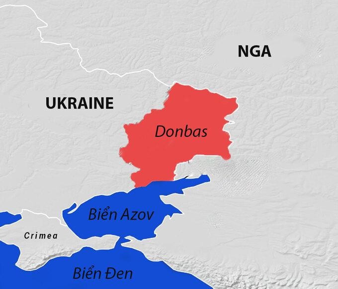 Khu vực Donbas ở miền đông Ukraine, giáp biên giới Nga. Đồ họa: Viện Lowy. Khu vực Donbas ở miền đông Ukraine, giáp biên giới Nga. Đồ họa: Viện Lowy.