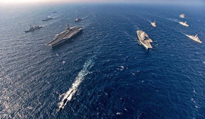 Một cuộc tập trận chung có sự tham gia của các tàu sân bay của nhóm Bộ Tứ tổ chức vào tháng 11/2020 (Ảnh: AP) Một cuộc tập trận chung có sự tham gia của các tàu sân bay của nhóm Bộ Tứ tổ chức vào tháng 11/2020 (Ảnh: AP)
