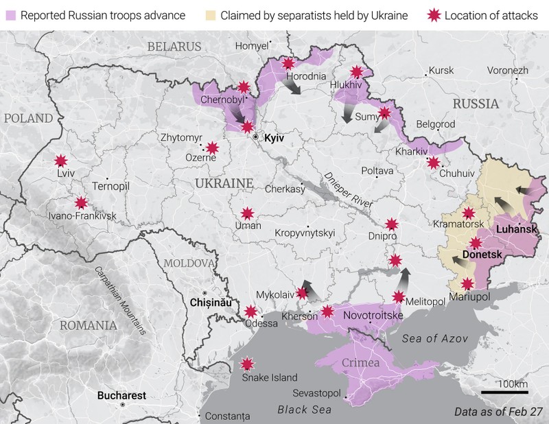 Sơ đồ chiến sự đang diễn ra tại Ukraine (Ảnh: SCMP) Sơ đồ chiến sự đang diễn ra tại Ukraine (Ảnh: SCMP)