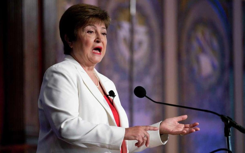 Tổng Giám đốc IMF Kristalina Georgieva trong bài phát biểu tại ĐH Georgetown (Ảnh: AP)